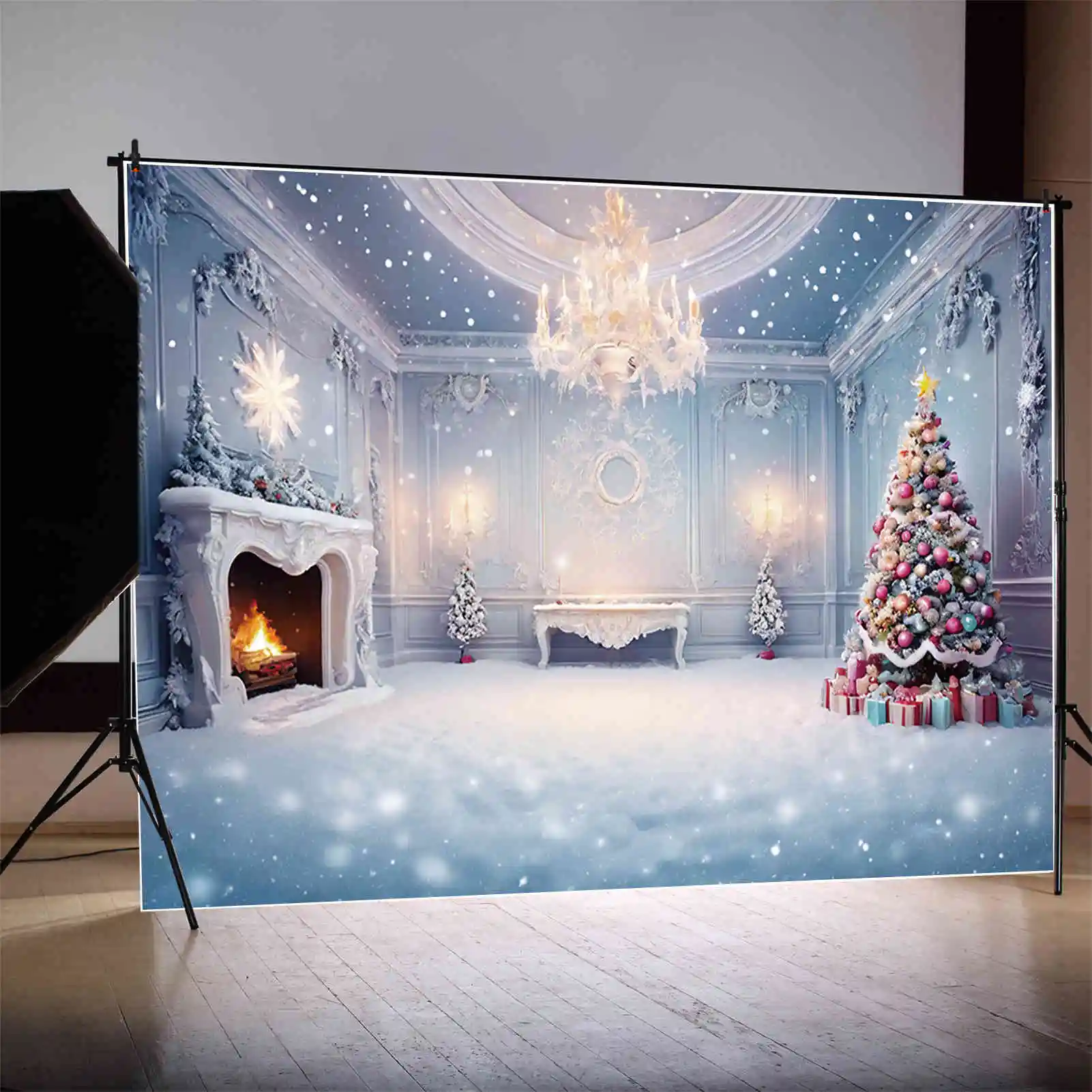 Lua. QG-Fundo De Natal para Sala De Estar, Lareira, Enfeites Congelados, Fundo De Neve, Decoração De Festa, Acessórios De Fotografia