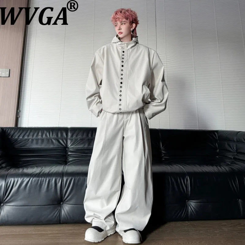 

Комплект из двух предметов: модная куртка с капюшоном и пуговицами, однотонная, весна 2026, и повседневные брюки с широкими штанинами в стиле niche chic, W18880