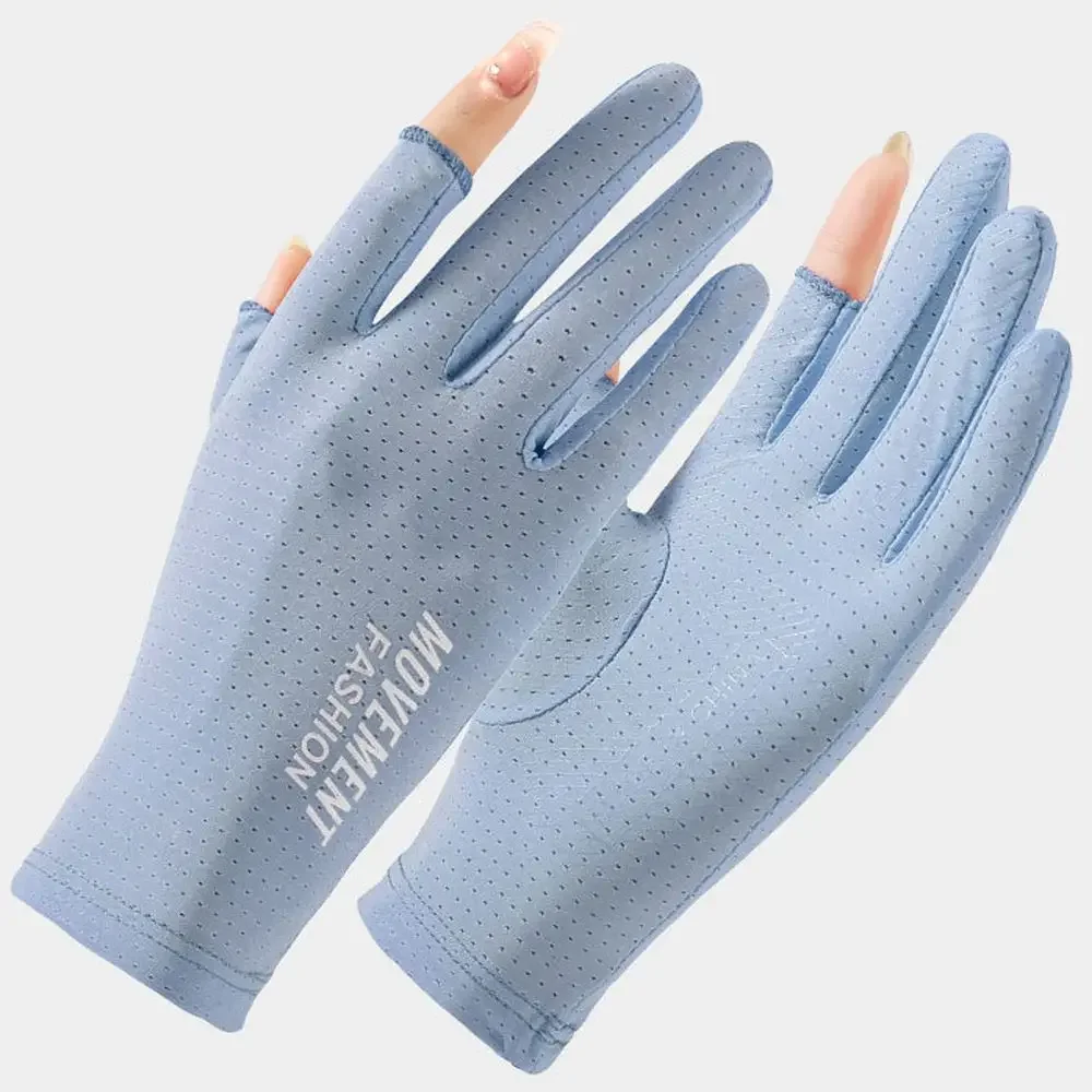 Sunscreen Mittens Ice Silk Two Fingers Gloves Women Breathable Thin Fingerless Gloves  Summer Outdoor Riding Driving Gloves