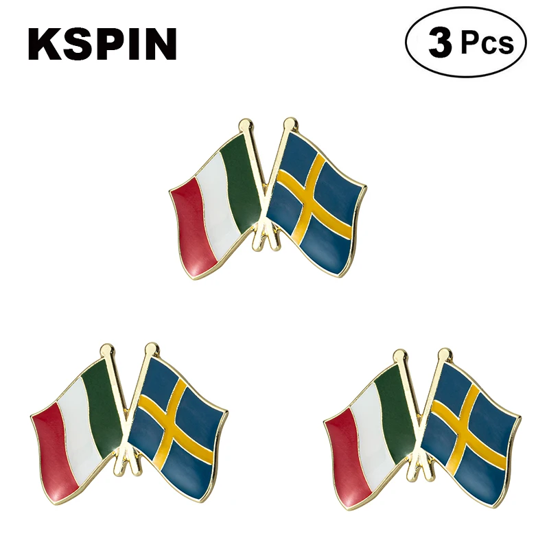 

Italy and Sweden Friendship Flag Lapel Pins Badges Brooches 3pcs A Lot