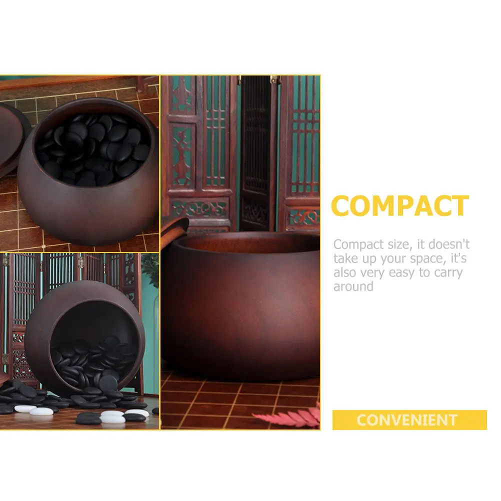 

Go Chess Storage Box Lightweight Wooden Chess Pieces Can with Cover for Travel Home Class Use Reversible Design Bowl