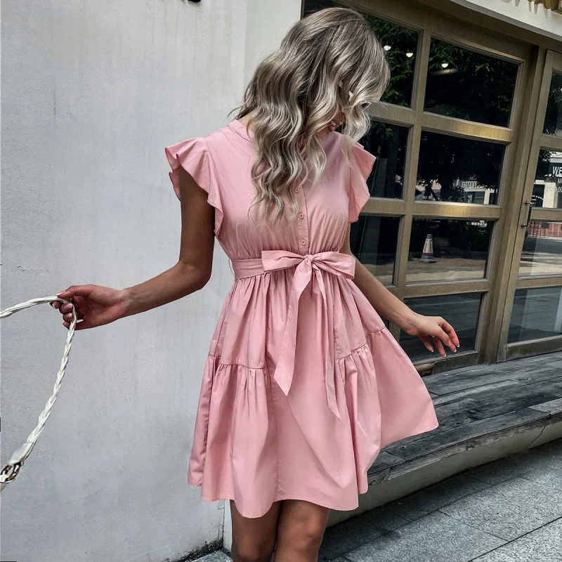 

YQ1-2026New Sexy Women's Loose Casual Fresh Temperament Ruffled Sleeve Tank Dress