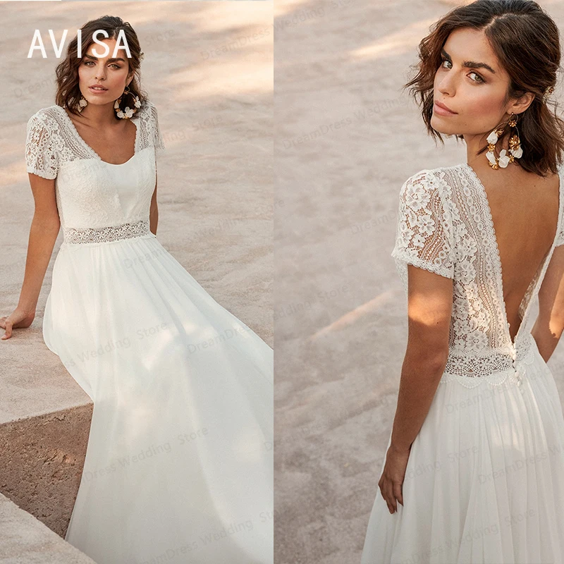 Boho Chiffon 2024 abito da sposa principessa con scollo a v bianco per le donne Robe De Marie abito da sposa su misura lunghezza del pavimento semplice spiaggia