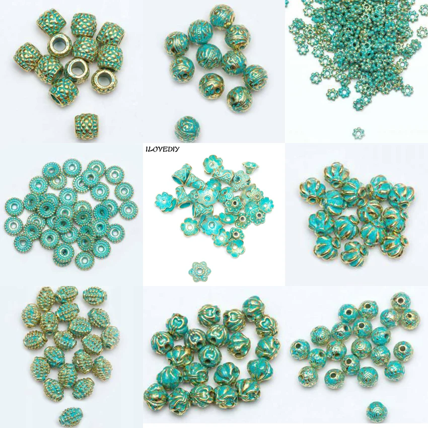 20-1000Pcs Retro Tibet Copper Green Beads Spacer Bead Caps Charms For Jewelry Necklace Bracelet DIY Findings