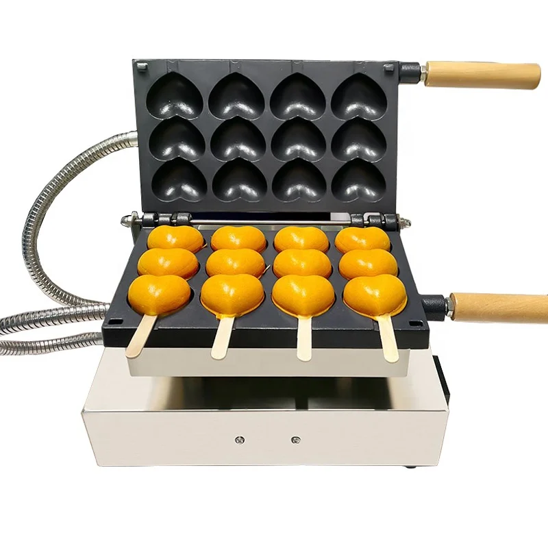 Commercial 220V Heart Shaped Skewer Waffle Maker Baker 4 Sticks  Waffle Making Machine for Snack Shop