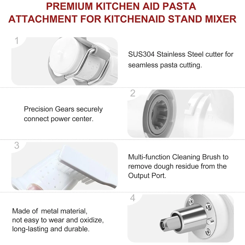 

Mixer 6 in 1 Pasta Attachment for Stand Mixer Pasta Pres Maker Attachment Set with 6 Different Shapes Pasta
