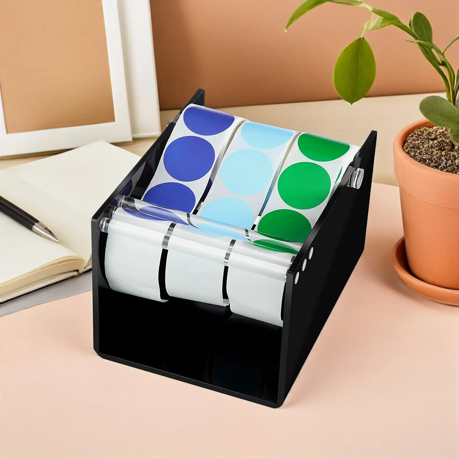 Tape Label Dispenser Office Holder Sticker Organizer 3 Disk School Retail Barcode