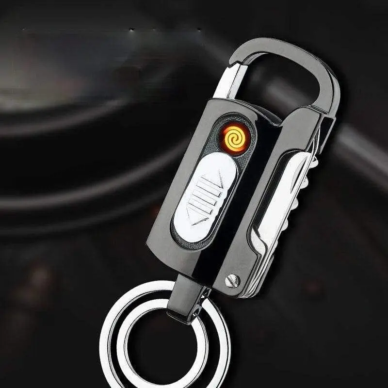 Keychain Wine Opener Knife Flashlight One-word Screwdriver Multi-function Metal Windproof Electronic Lighter Gadget