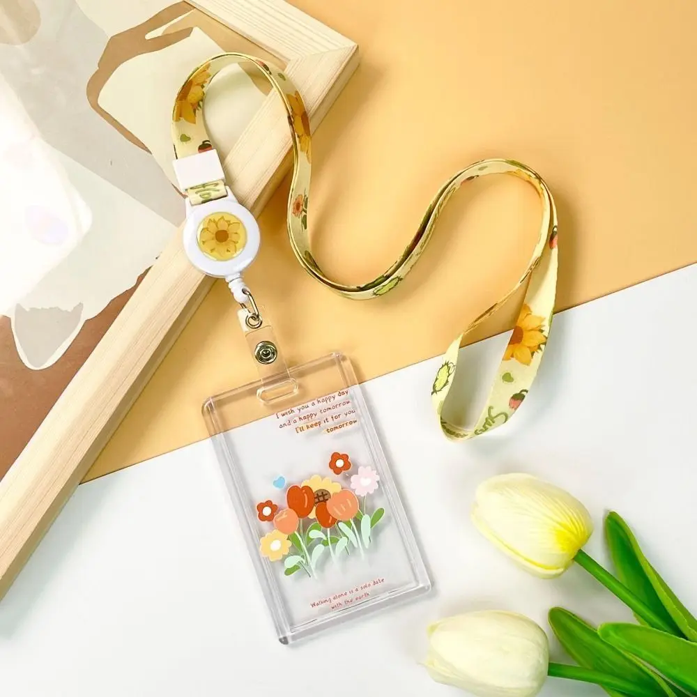 Hanging Neck Transparent Card Holder Keychain Double-sided Viewing Flower Card Case ID Credit Card Holder Card Access Control