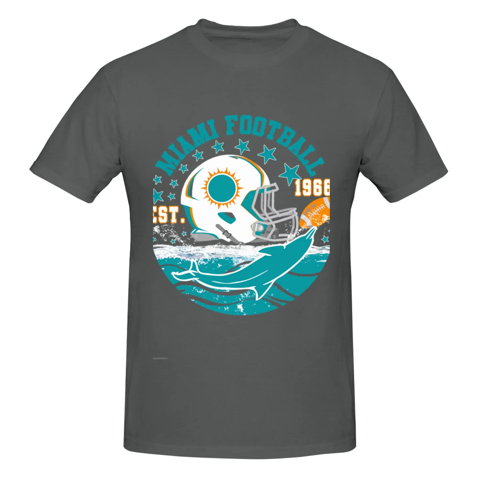 Camiseta divertida con estampado de Miami Est 1966, casco de fútbol americano, novedad, promoción deportiva de delfines, camiseta estampada para hombre, camiseta Unisex