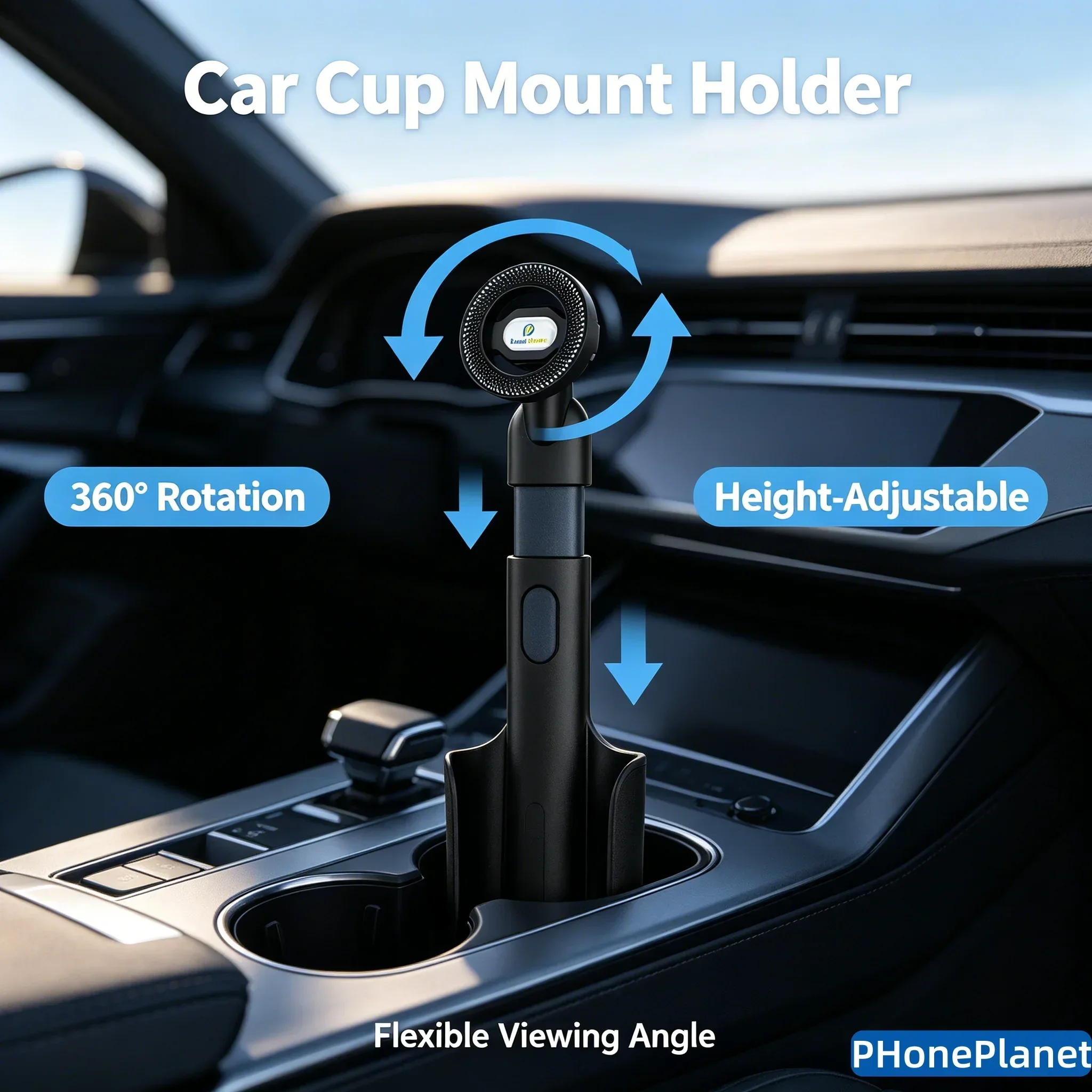 Height-Adjustable 2-In-1 Super Practical Car Cup Mount Extra-Strong Magnetic 360° Rotation Car Phone Mount For IOS Android Phone