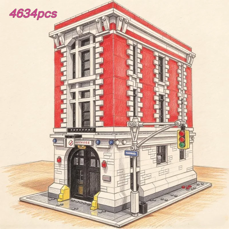 In Stock 4634pcs Architectural Street View Model City Fire Station Home Decoration Building Blocks For Birthday Gifts
