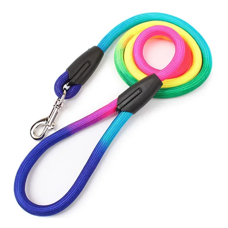 0.8cm/1cm Rainbow Color Weave Nylon Belt Pet Dog Traction Rope Round Training Walking Leading Fashion Leashes Strap Belt Rope