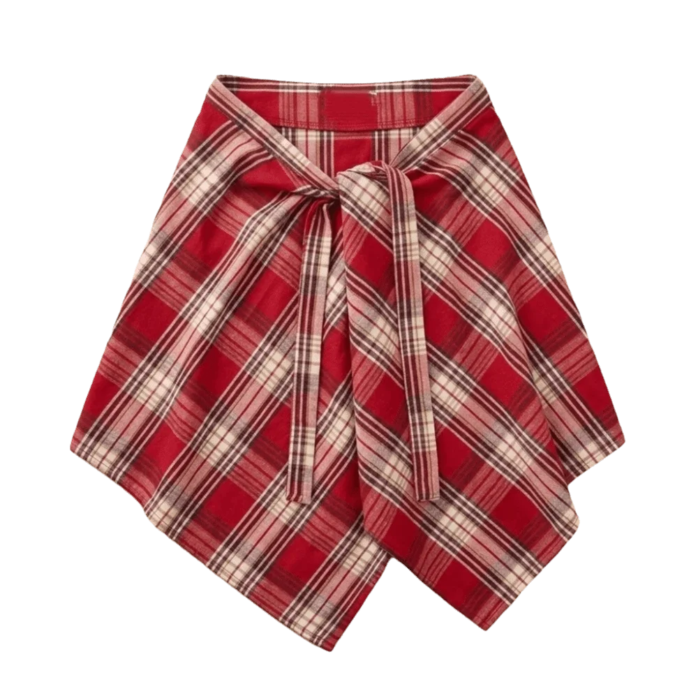 Versatile Irregular Plaid Skirt Underskirt Vintage Grid Wrap Skirt Lace Up Hip-hop A-line Shortskirt Street Snap