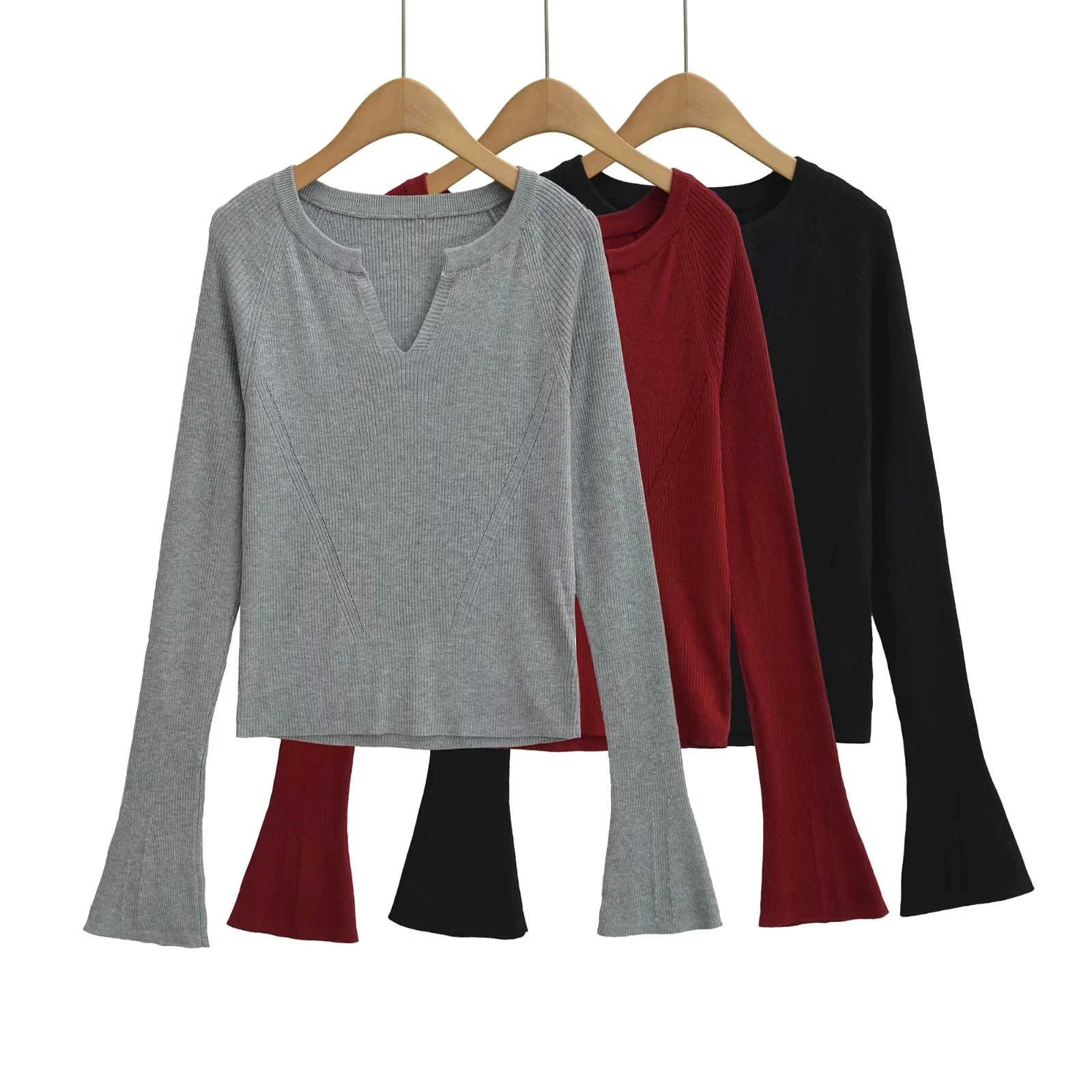 Slim Fit ort gebreide trui Dames Bell Sve V Ne Design Sexy Sle Inner Wear Bovenkleding Casual Daily Faion Top