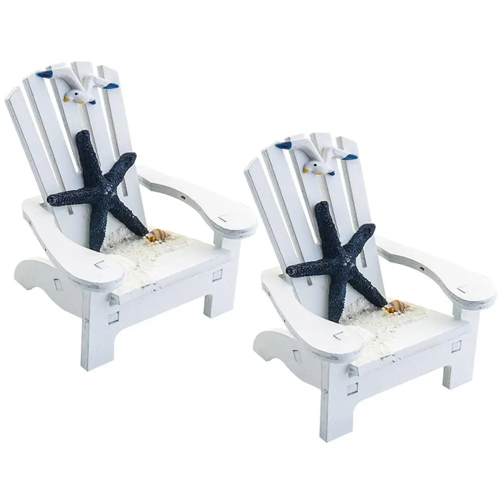 

2 Pcs Beach Chair Nautical Decor Lounge Ornament Small Prop for Dollhouse Solid Wood