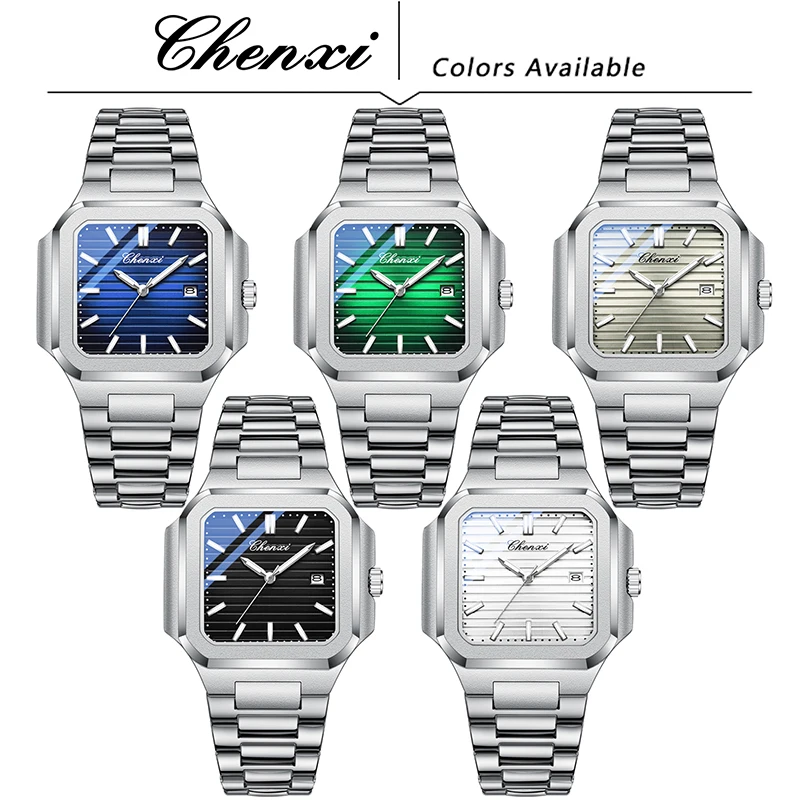 Business Design Men's Wristwatch Waterproof Luminous Man Watch Square Dial Stainless Steel Men Watches CHENXI