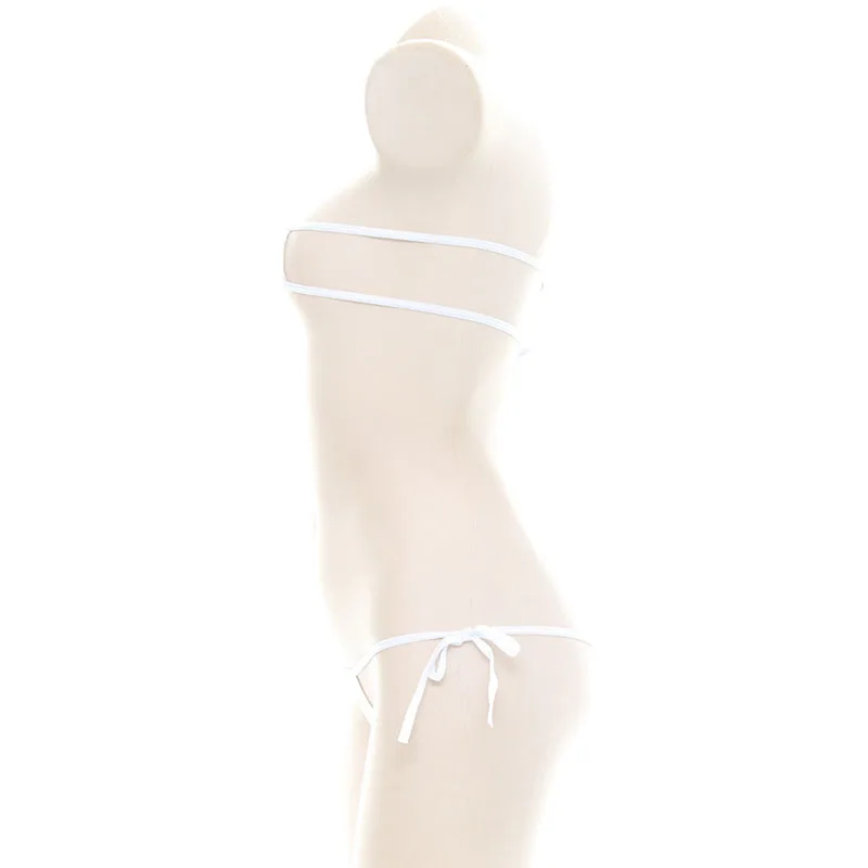 Lencería Sexy japonesa Lolita Kawaii, corazones blancos y negros, Mini Bikini para adultos, disfraces eróticos, sujetador, conjuntos de ropa