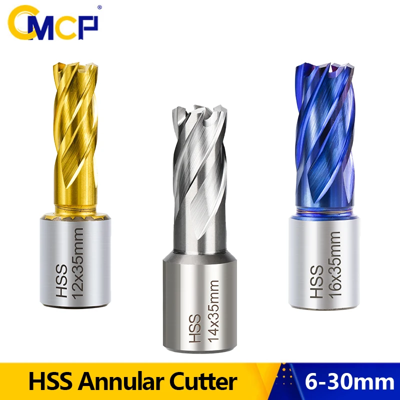 CMCP HSS Annular Cutter 10-30mm Core Drill Bit 19mm Weldon Shank Hole Saw Cutter For Metal Cutter Tools