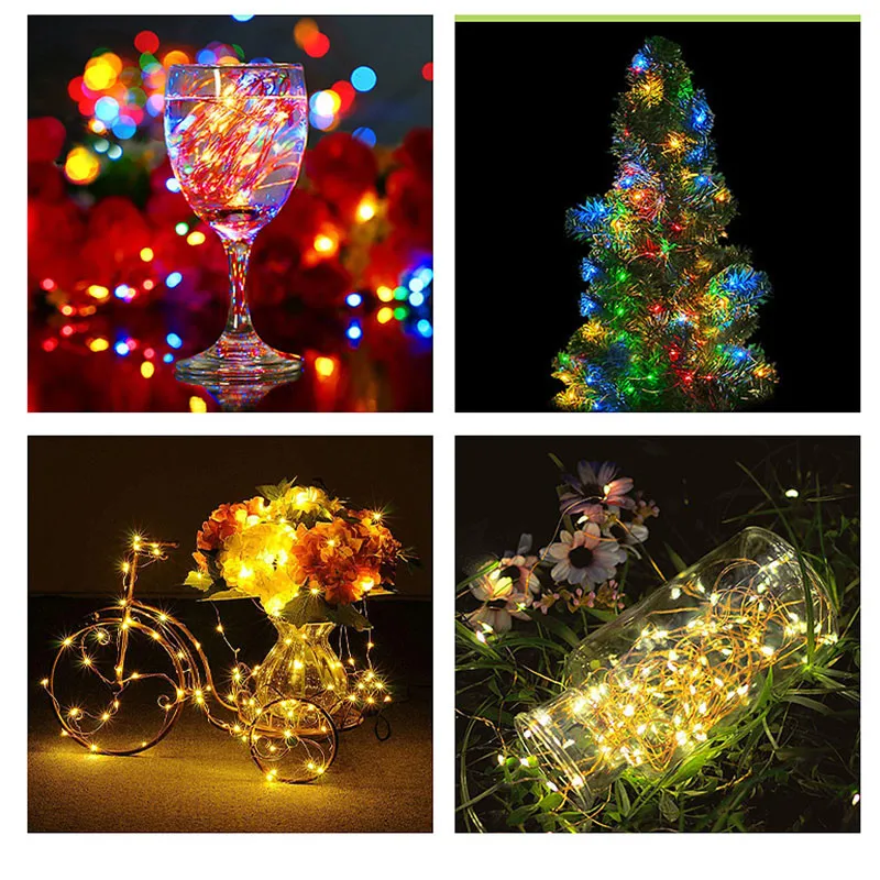 Luces navideñas impermeables con Control remoto, luces de hadas con batería, decoración operada por USB, temporizador de 8 modos, cadena LED de alambre de cobre, 5-20m