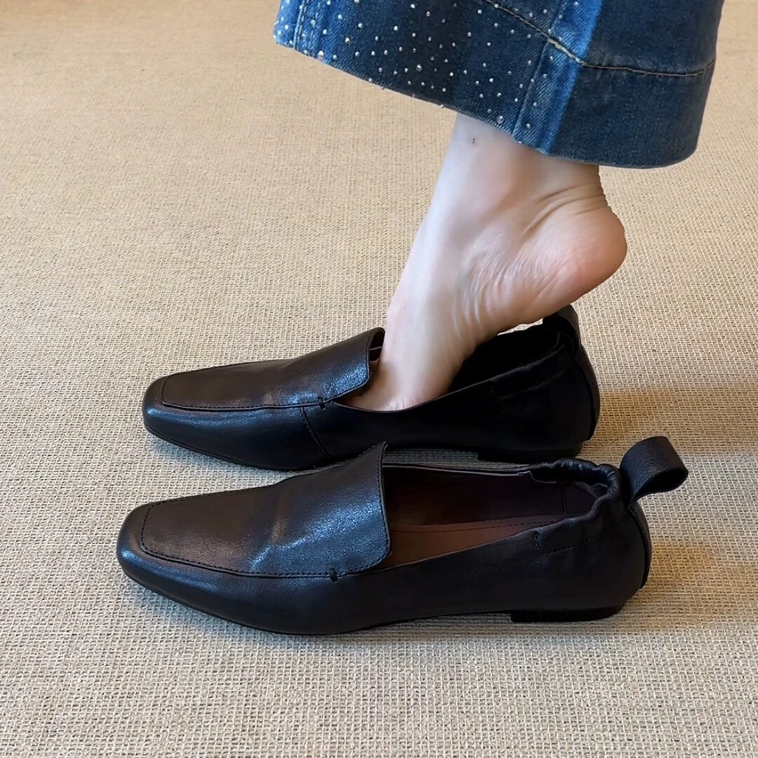 Women Square Toe Loafers Flat Shoes for Women Soft PU Leather Slipon Loafer Shoes Vintage Retro Casual Office Commuter Daily