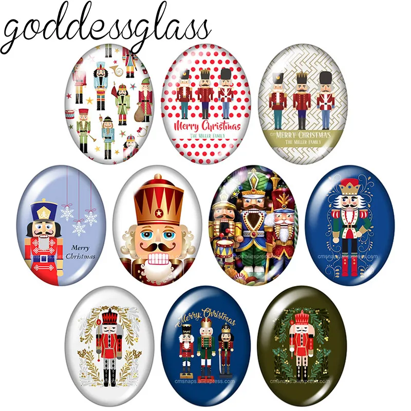 New Cartoon Nutcracker Soldiers Christmas 10pcs 13x18mm/18x25mm/30x40mm Oval photo glass cabochon demo flat back Making findings