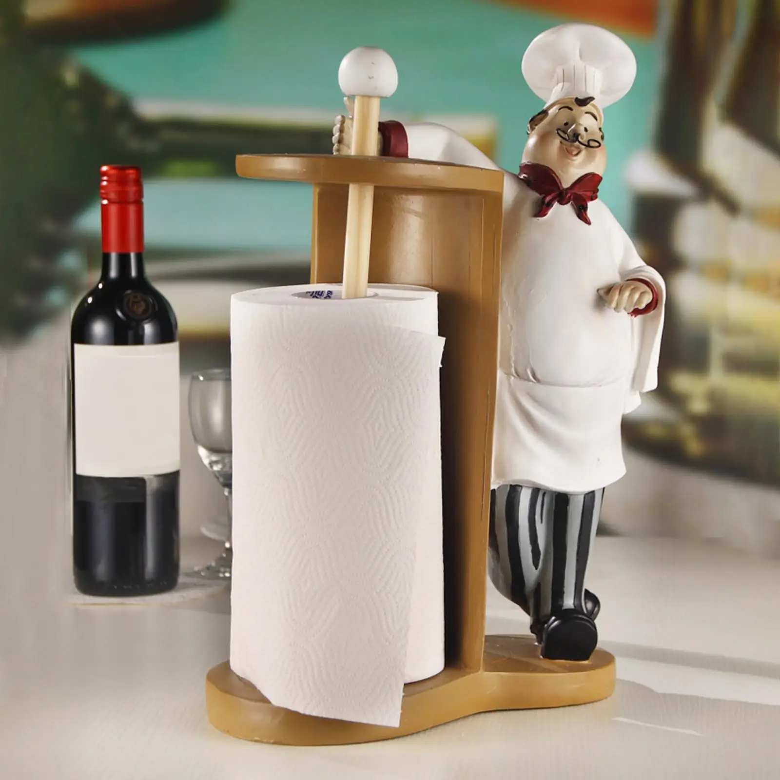 Resin Chef Paper Towel Holder Figurines Creative Home Cake Shop Restaurant Crafts Decoration Ornament