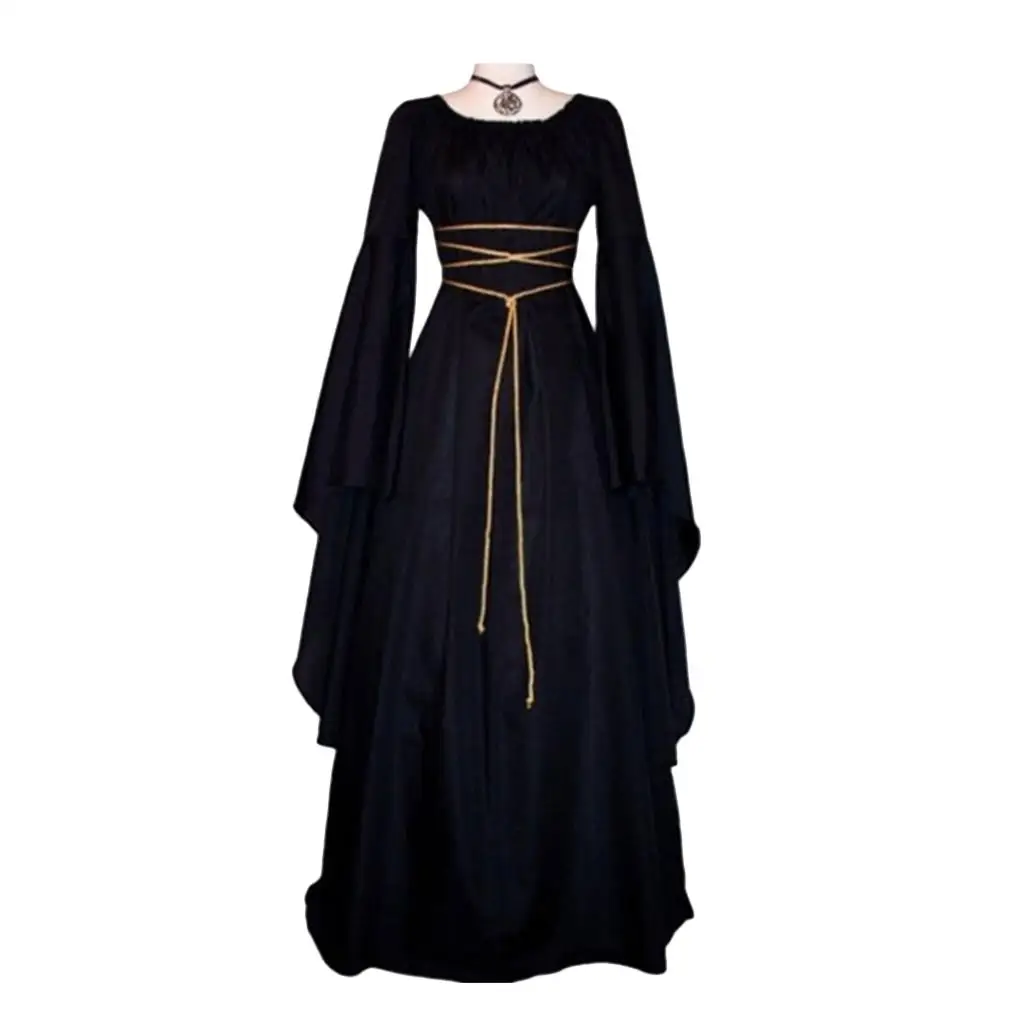 Halloween Costume Long Sleeved Round Neck Belt Irregular Women’s Dress White/Black Choose