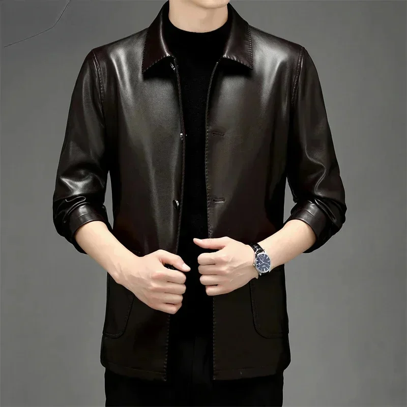 Leather Clothes Men's Genuine Jacket for Men Button Spring Autumn Winter Loose Casual Male Coats Jaqueta De Couro Cjk