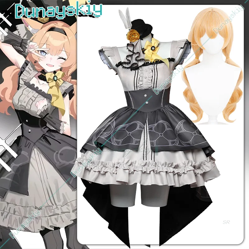 

Iochi Mari Cosplay Costume Wig Lolita Dress Ear Outfit Suit Game Blue Archive Halloween Party Uniform For Women Girl Clothing
