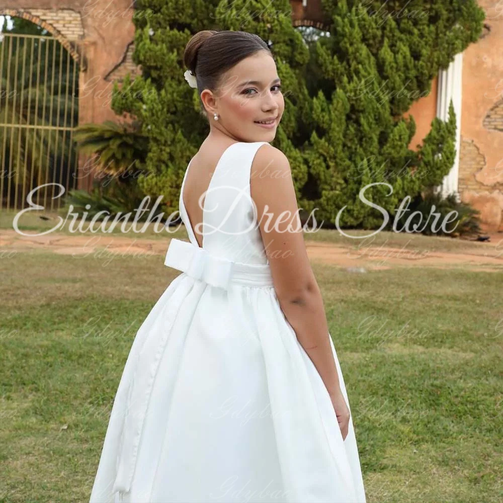 

Белое платье с цветочным узором для девочек на свадьбу, тюлевое пышное платье принцессы без рукавов, детские бальные платья для дня рождения, первого причастия по индивидуальному заказу