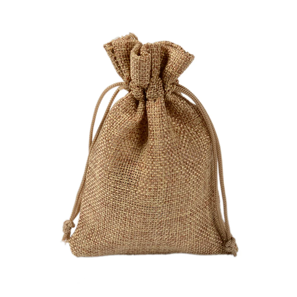 1 Pcs Vintage Style Handmade Color Natural Burlap Linen Jewelry Travel Storage Pouch Mini Candy Jute Packing Bags For Gift Bag