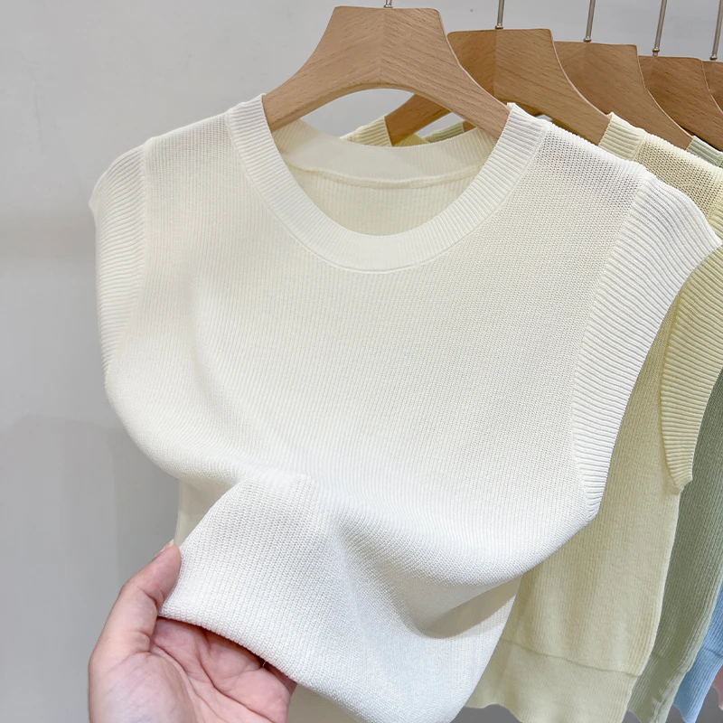 

Knitted Sweater Women Pullovers Fashion Sleeveless O-Neck Black Knit Sweater Pullover Women Tops Sweaters Sueters De Mujer Q1233