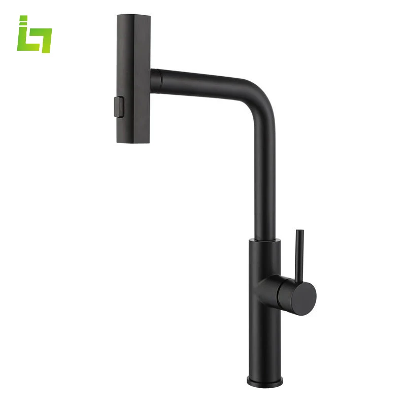 

Black Kitchen Faucet 360 ° Rotation Cold and Hot Deck Mounted Pull Out Waterfall and Spray Kitchen Sink Tap