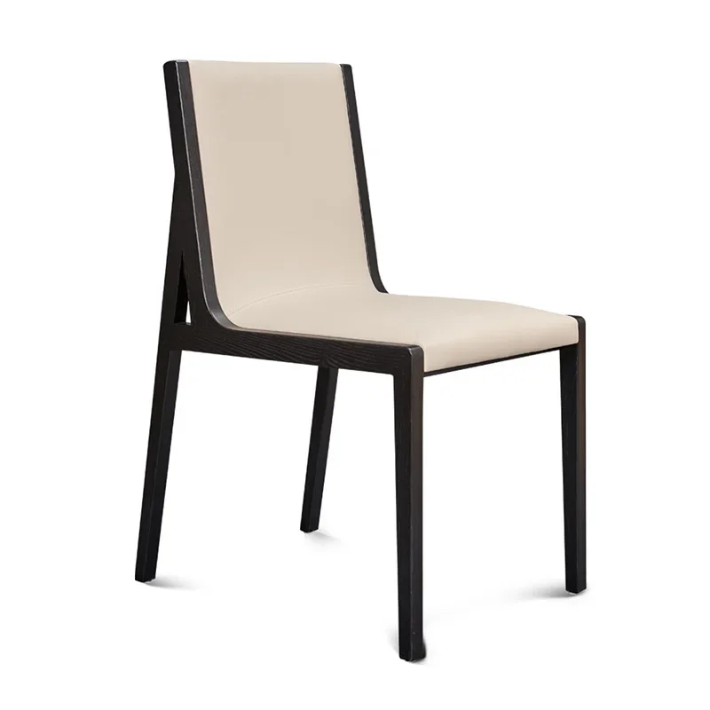 Modern minimalist solid wood dining chair restaurant leather chair stool
