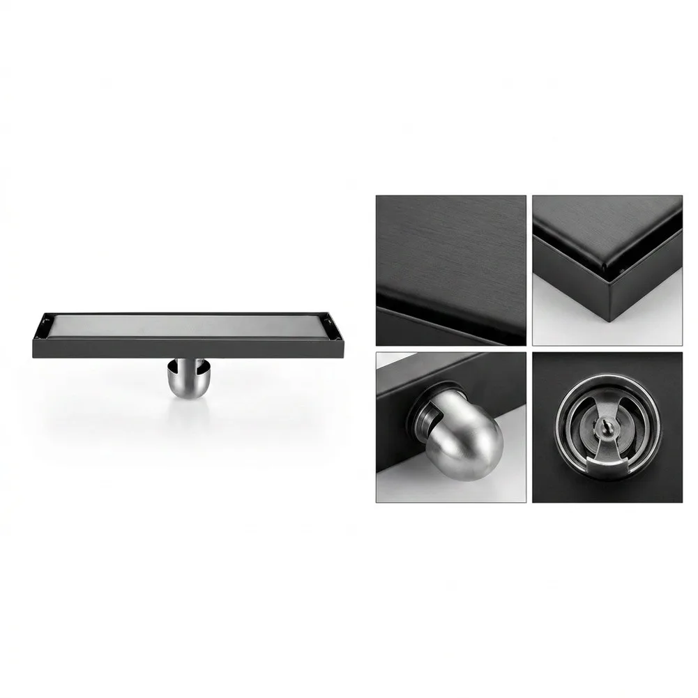 Invisible Linear Shower Drain, Center Outlet Floor Drain With Deep Water Trap, Stainless‑Steel Odor‑Proof Waste Drain