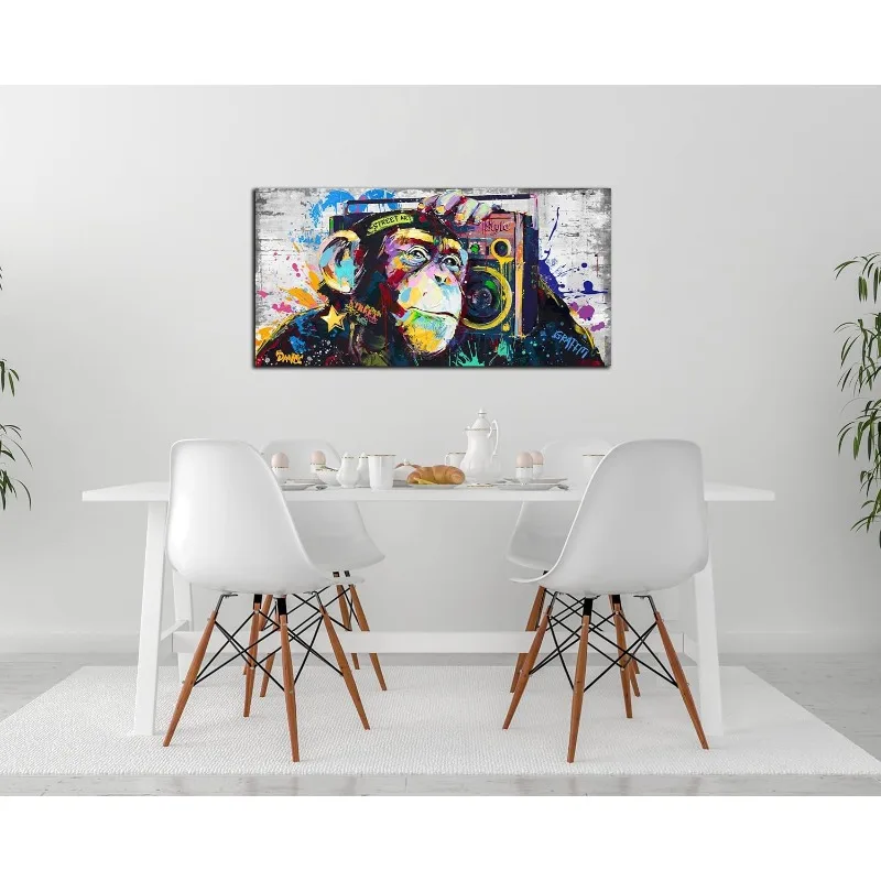 Graffiti Monkey Painting Canvas Wall-Art - Wall Decor for Teen Bedroom - Banksy Street Wall Art Ready to Hang Size 40