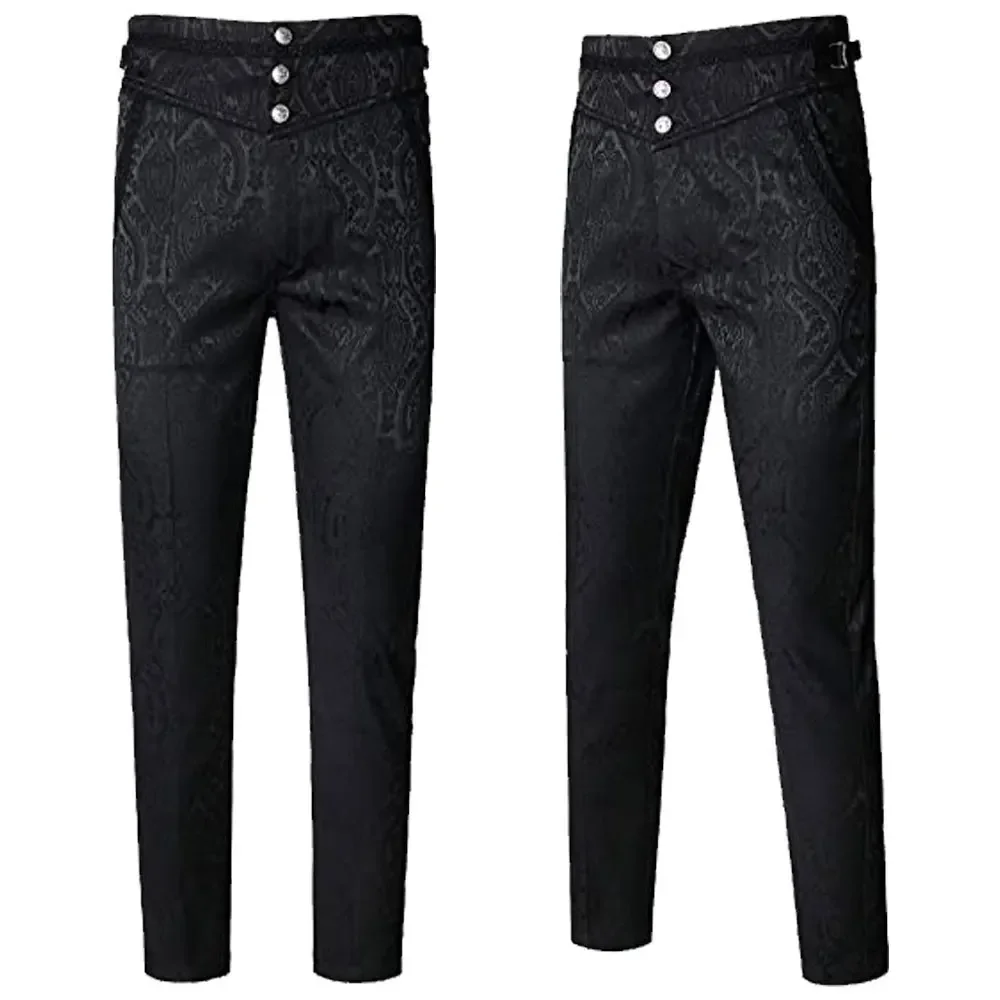 Men's Medieval Steampunk Pants Jacquard Leather Stylish Black Gothic Slim Fit Victorian Noble Vintage Trousers S-3XL