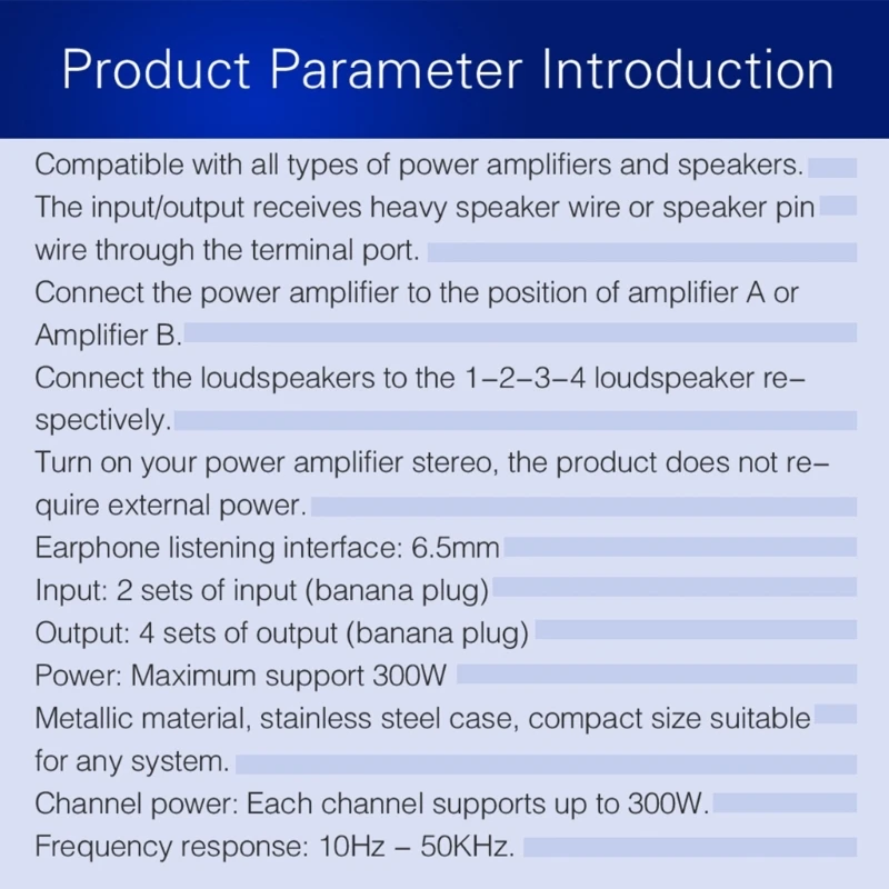 2 Input 4 Output Sound Selector Amplifiers Speaker Switching Box 10Hz-50KHz Sound Switching Distributor Switcher