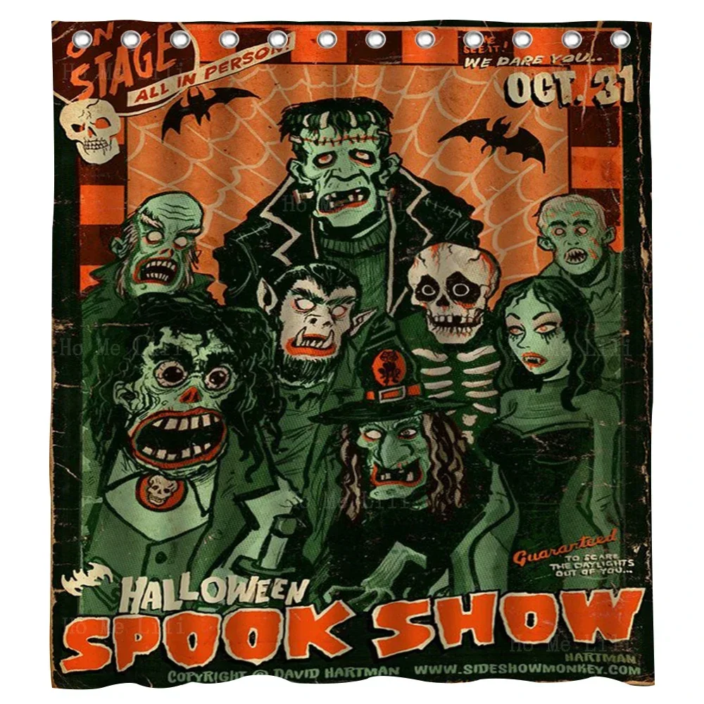 Vintage Halloween Spook Show Monster Classic Car Art Skeleton Night Falls Shower Curtain By Ho Me Lili For Bathroom Decor