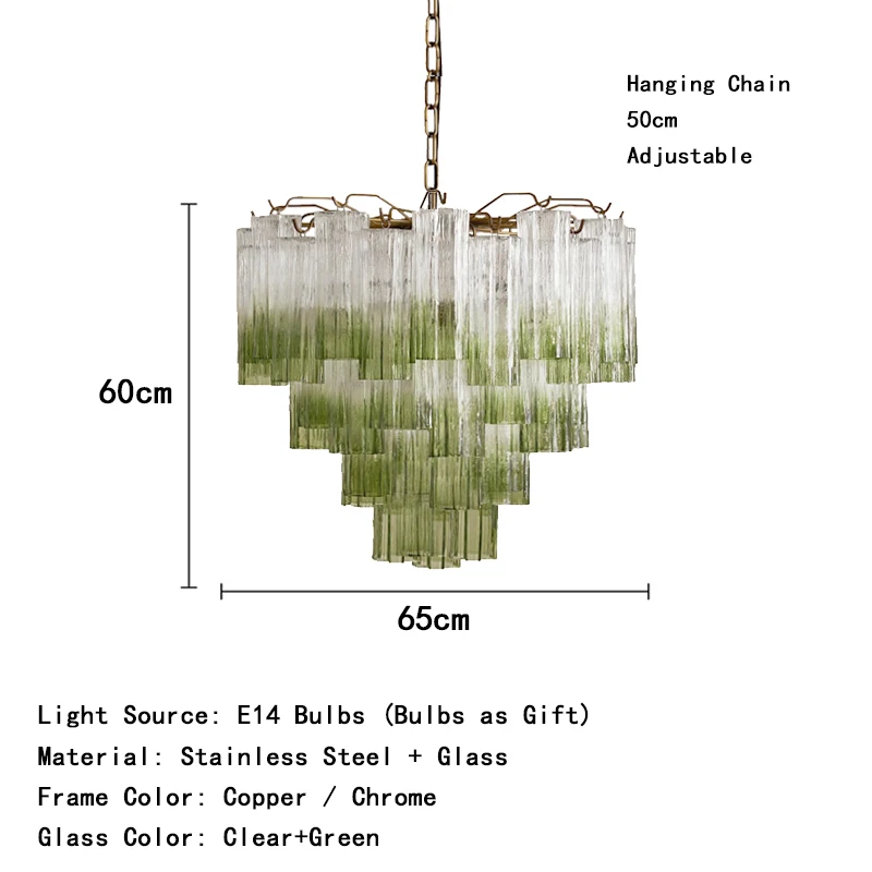 Franse gradiënt groene glazen kroonluchter lange buis Murano Glazen lamp Design Vintage Hanglamp Woonkamer Trap hallamp