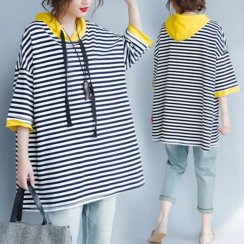 Women\'s Striped Casual Hoodies, Simplicity Trend, Loose Clothes, Temperament, Office Lady, All-match Tops, Summer, New Style