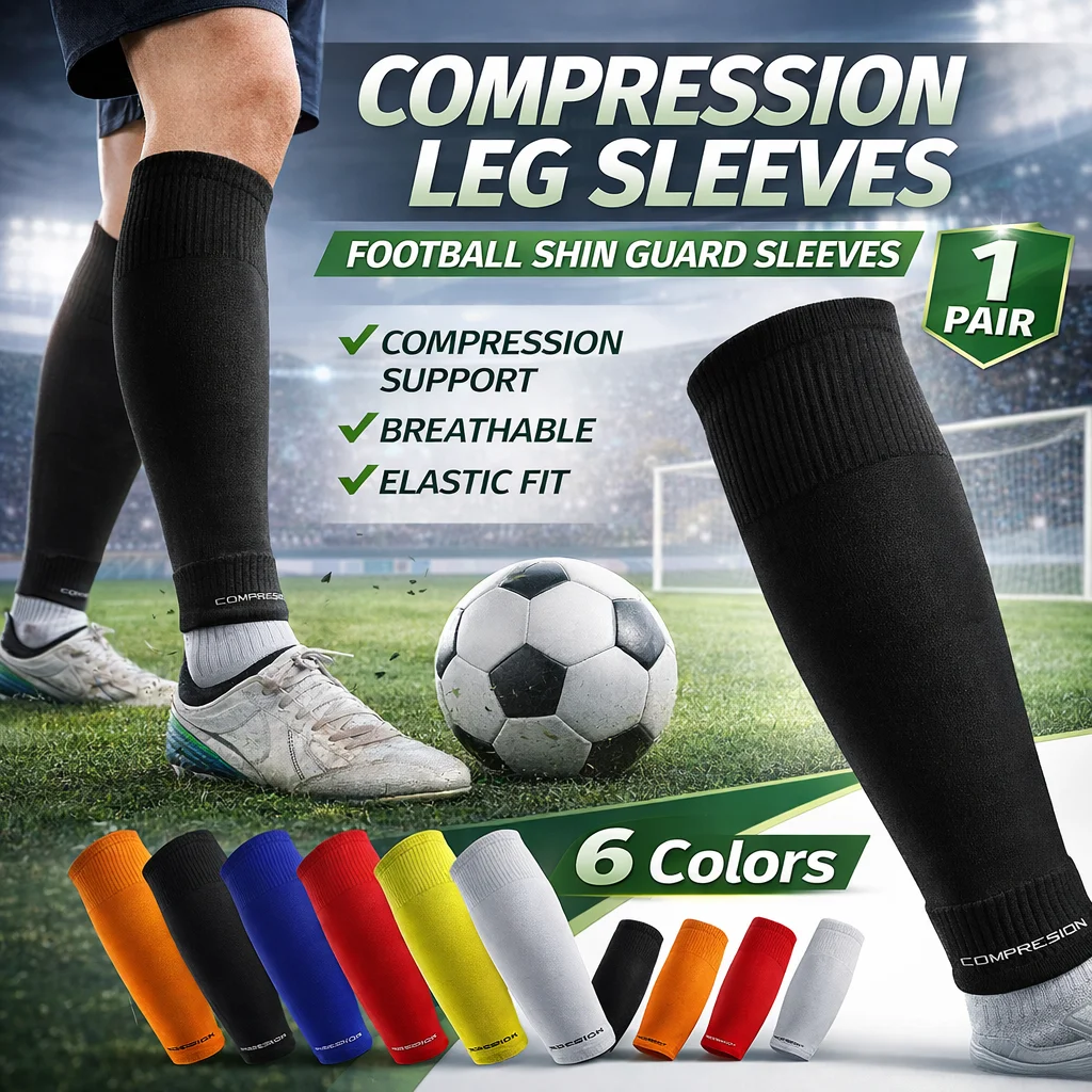 1 Pair Soccer Leg Sleeves Compression Calf Socks Football Leg Warmers Sports Shin Guard Sleeve for Running Cycling Basketball