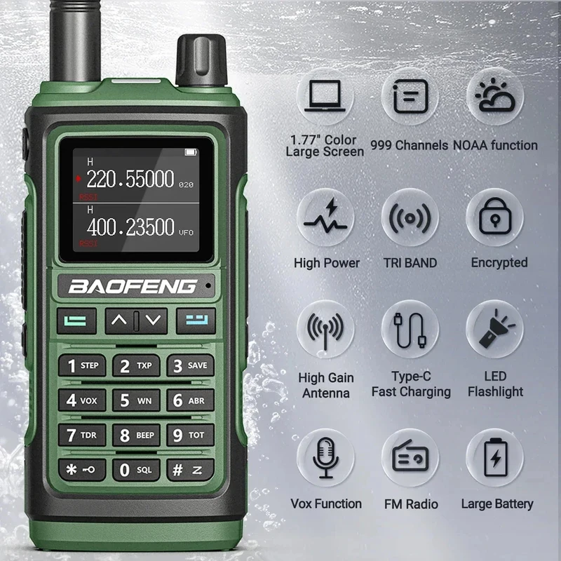 Professional Walkie Talkie 10W Baofeng Uv-17R Ce Fcc Certified  6-Band Transceiver Type-C Charging Large Screen Outdoor Camping