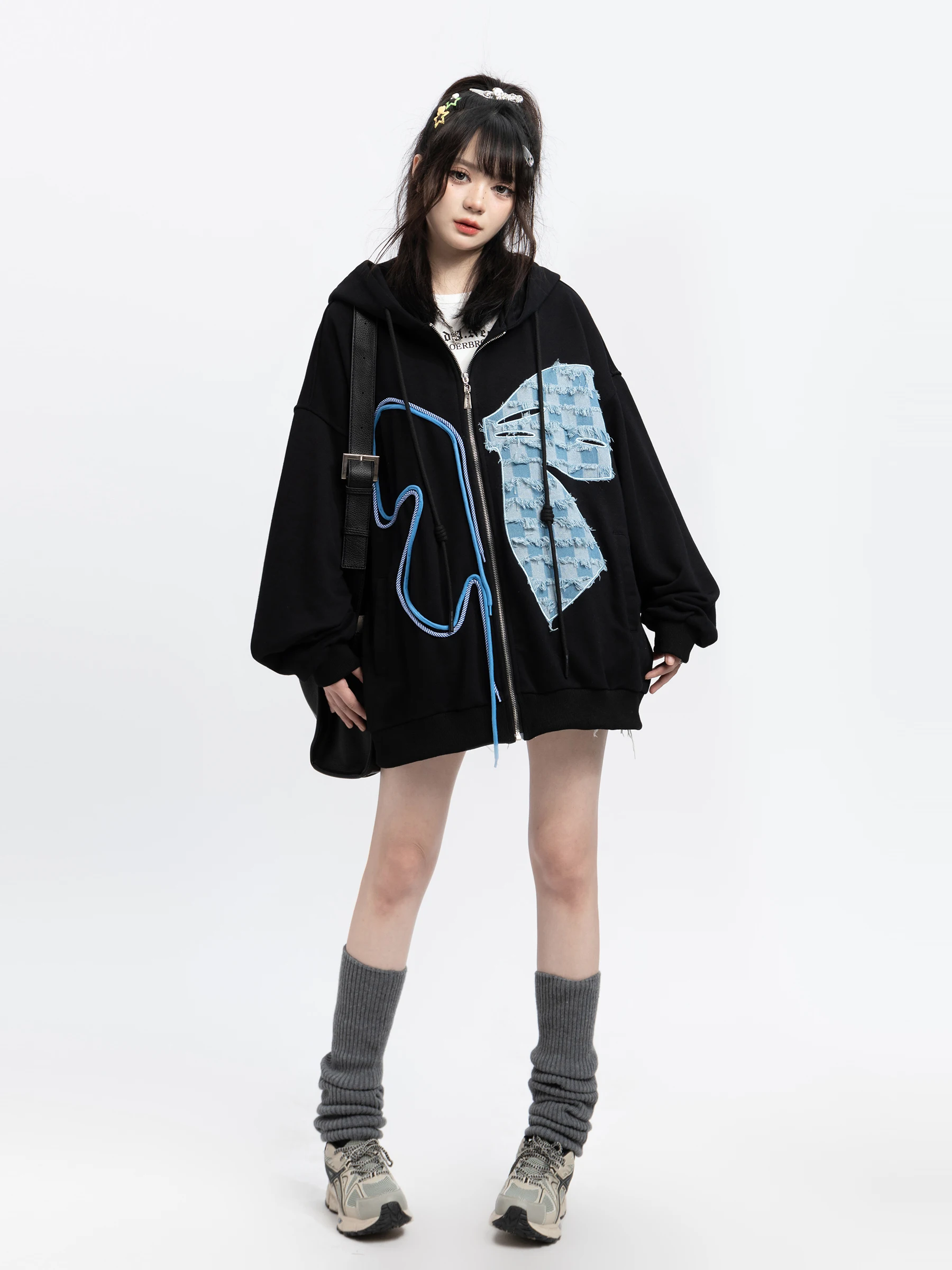 Japanese Style Fashion Butterfly Zipper Cardigan Hooded Sweatshirt Women Autumn 2024 Loose Casual All-Match Oversized Hoodie