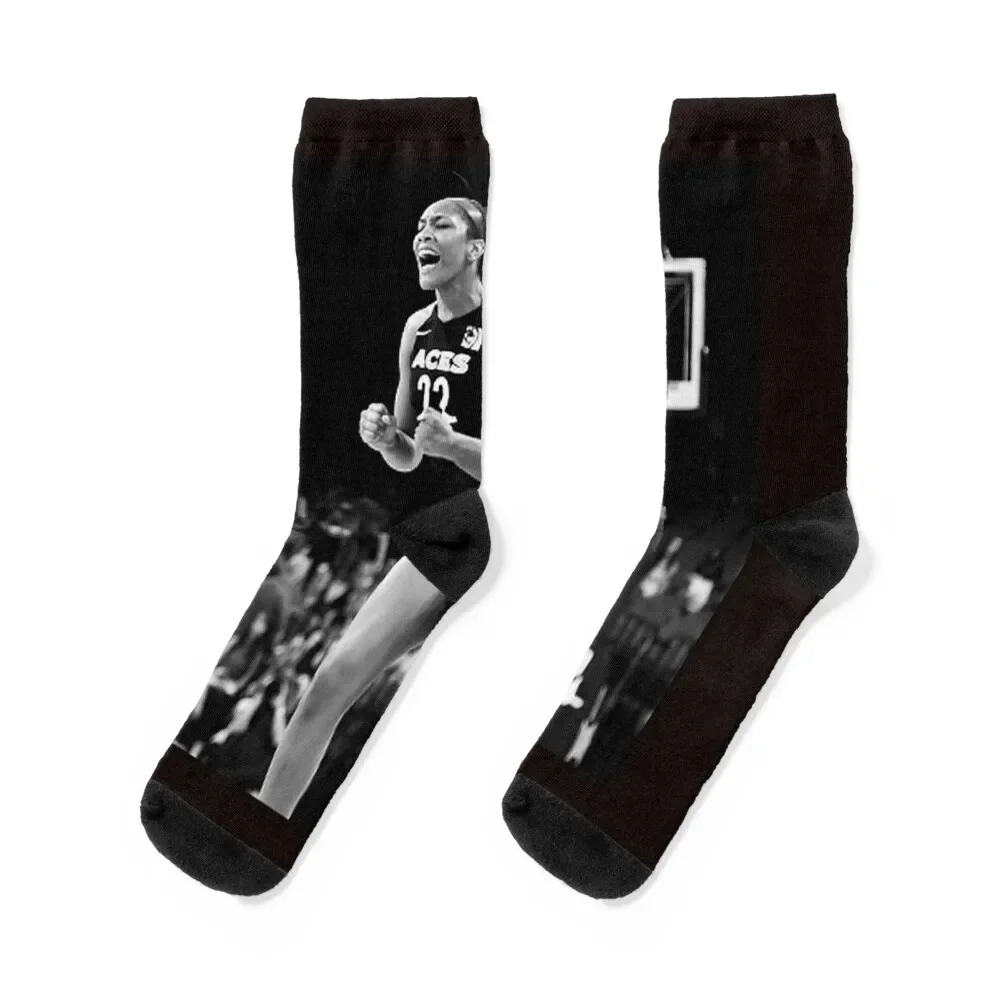 A'ja Wilson - Calcetines negros / blancos locos senderismo liguero brillante MODA Calcetines de niño Mujer