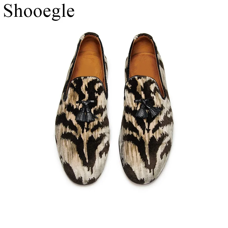 Tassels Leopard-print  Low-heel Animal Print Pattern Loafers Foot Groove Design Party Wedding Office Casual Shoes Men