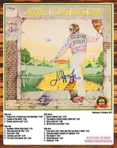 Elton John - Goodbye Yellow Brick Road - Signed - Reprint - Metal Sign 11 x 14