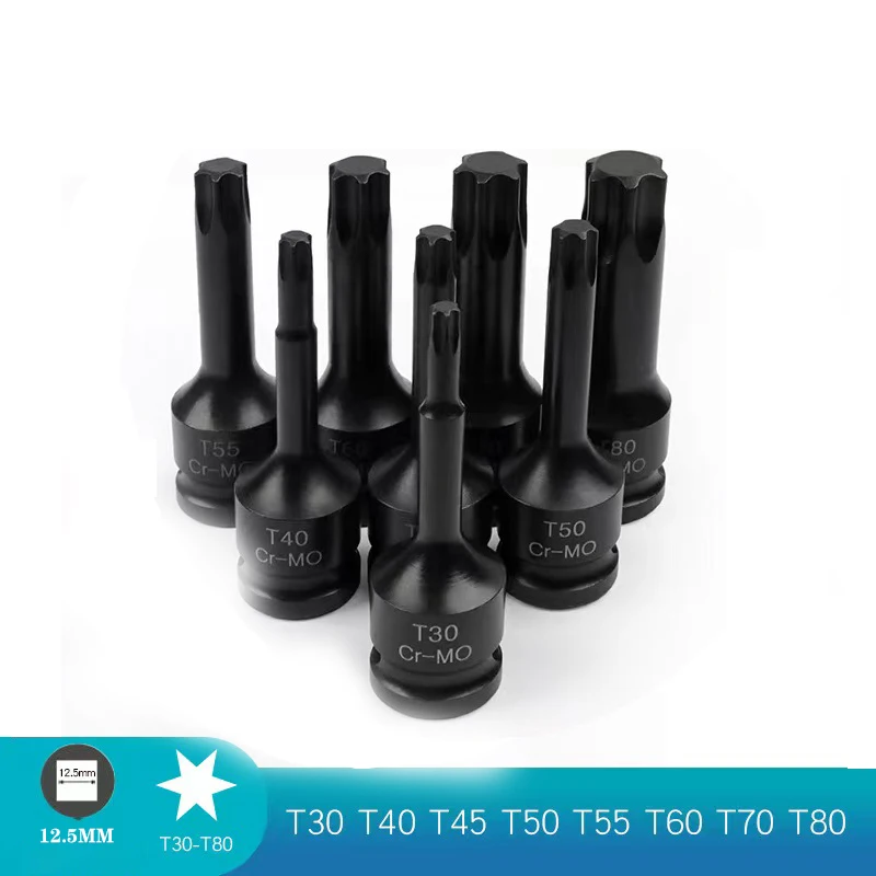 1/2 Inch Drive Impact Sockets Torx Bit Set Star Bit Sockets Heavy Duty Impact Grade Cr-Mo T20 to T80 Wrench Tools Set For Repair - view 6