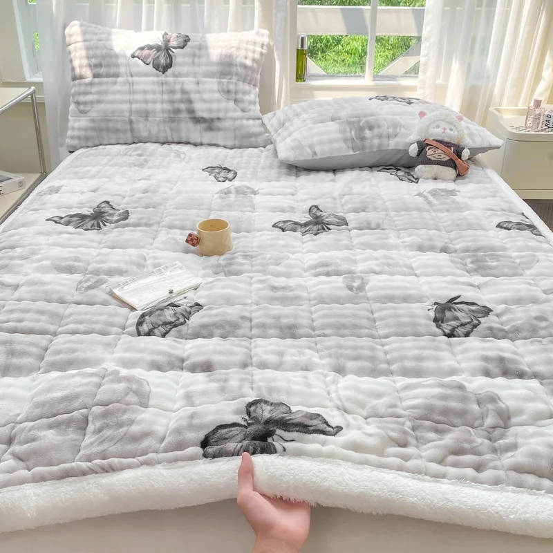 Super Thick Mattress Topper Bubble Fleece Bed Mat Cover Warm Bedsheet for Winter Queen Mattress Pad Soft Bed Linen 매트리스패드